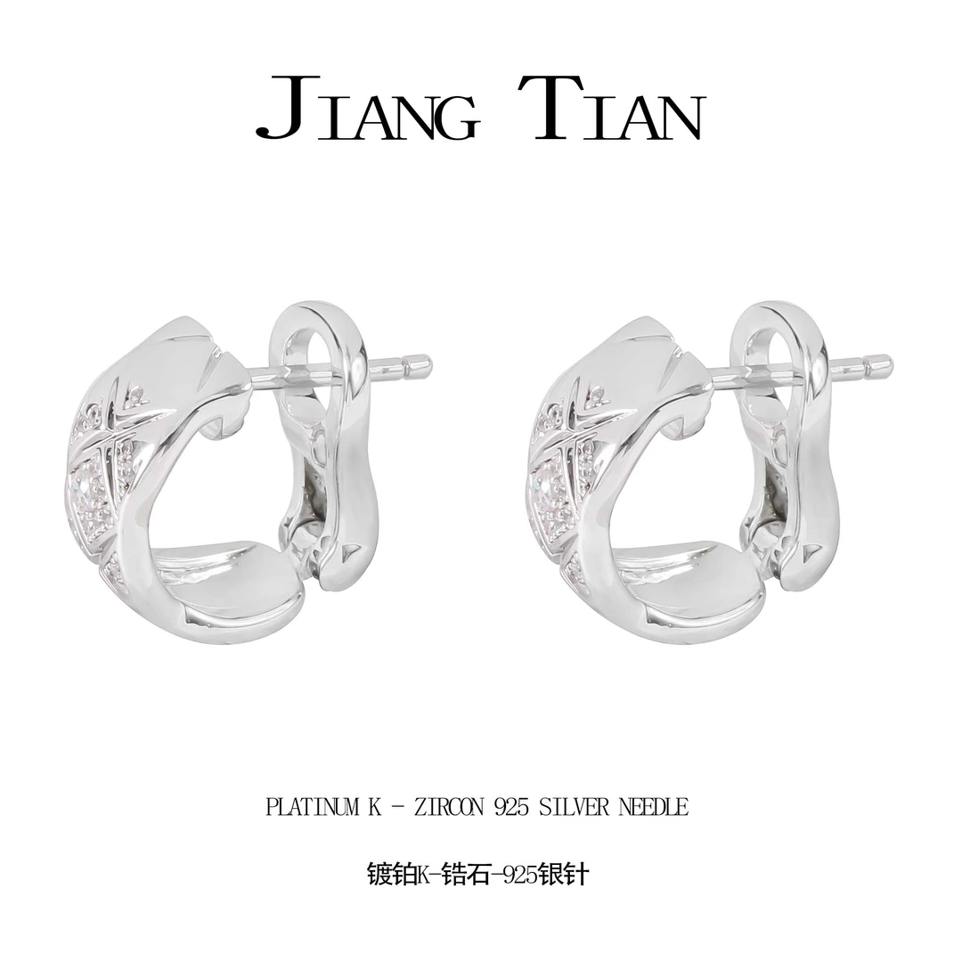 铜合金锆石耳饰 CNC精工 菱格轻奢时尚耳钉E4072