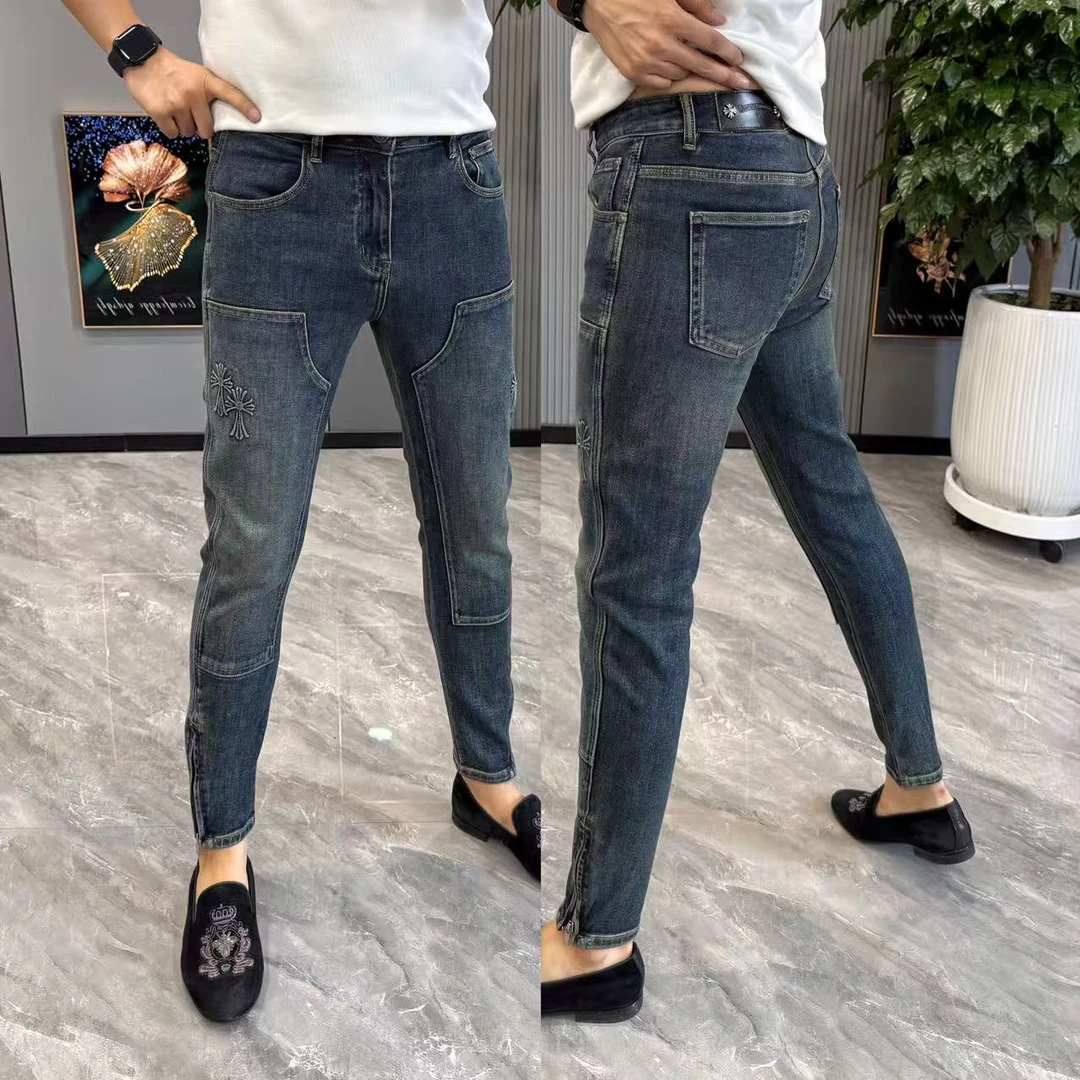 男士韩版蓝色长裤秋季新款修身显瘦牛仔裤裤子男款爆款2025新款
