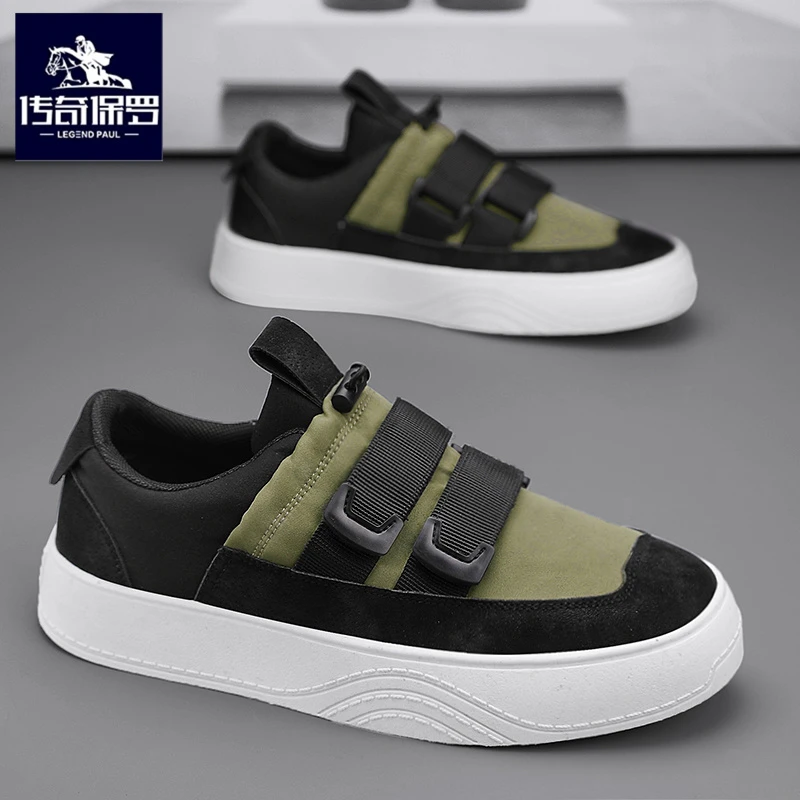 传奇保罗官方正品男鞋冬季复古帆布鞋黑色男士厚底运动休闲平板鞋