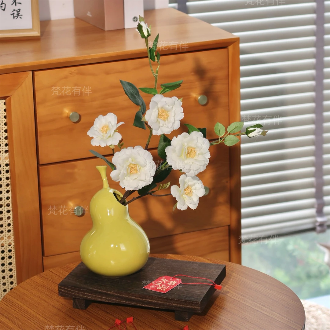 「胖胖梨」冰山月季仿真花创意陶瓷花瓶飘窗电视柜茶几客厅装饰摆件