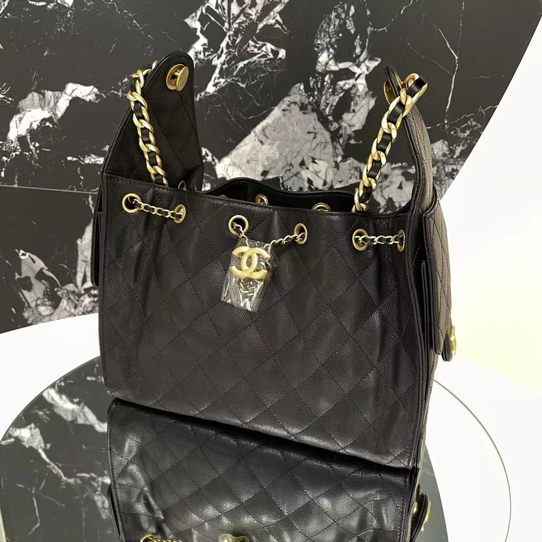 未使用 Chanel/香奈儿 黑金小号荔枝牛皮25bag 单肩包