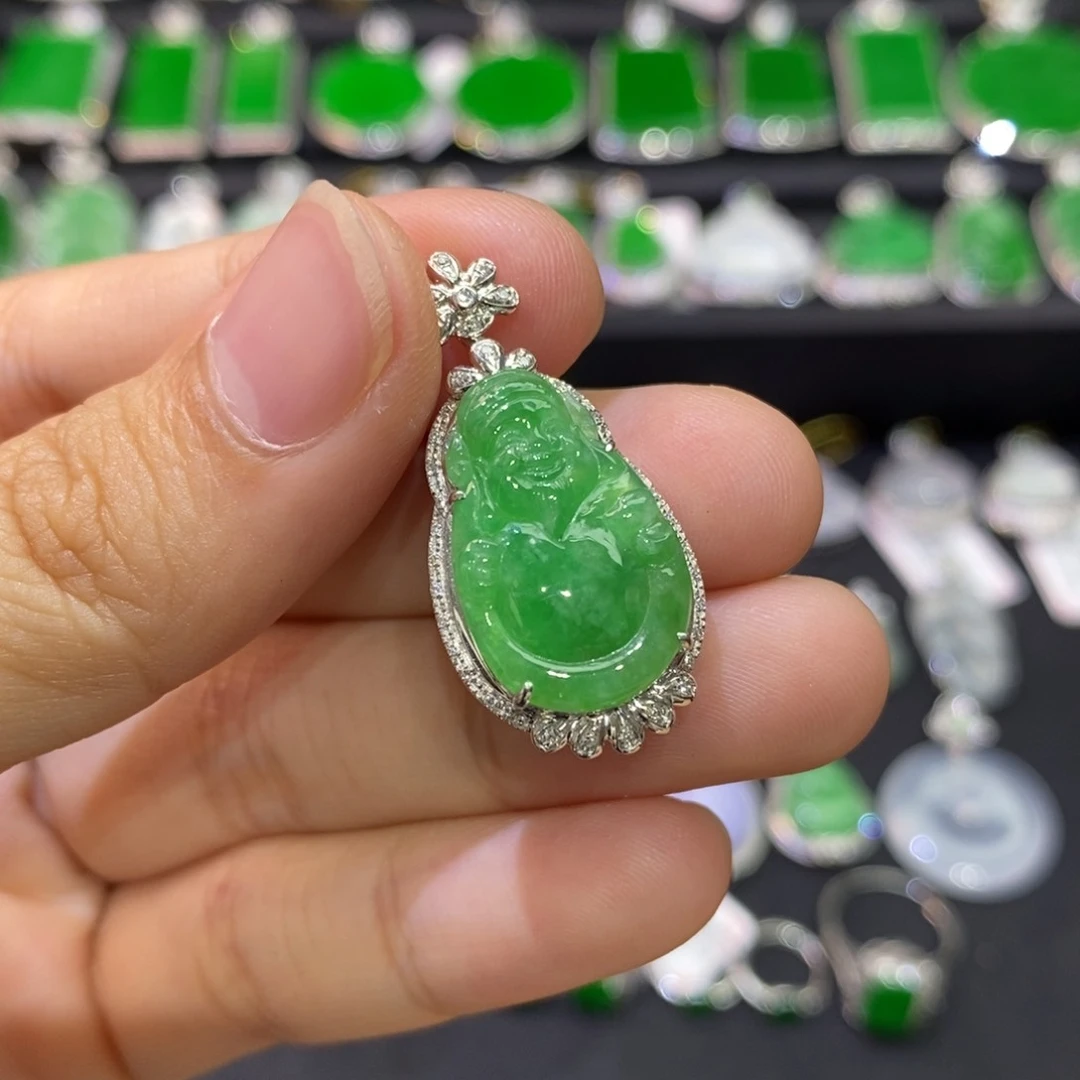 翡翠18K金镶嵌吊坠(不含链)