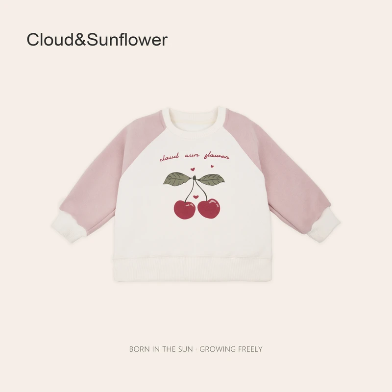 【云朵小葵】女童时尚插肩粉色樱桃百搭休闲卫衣1113052