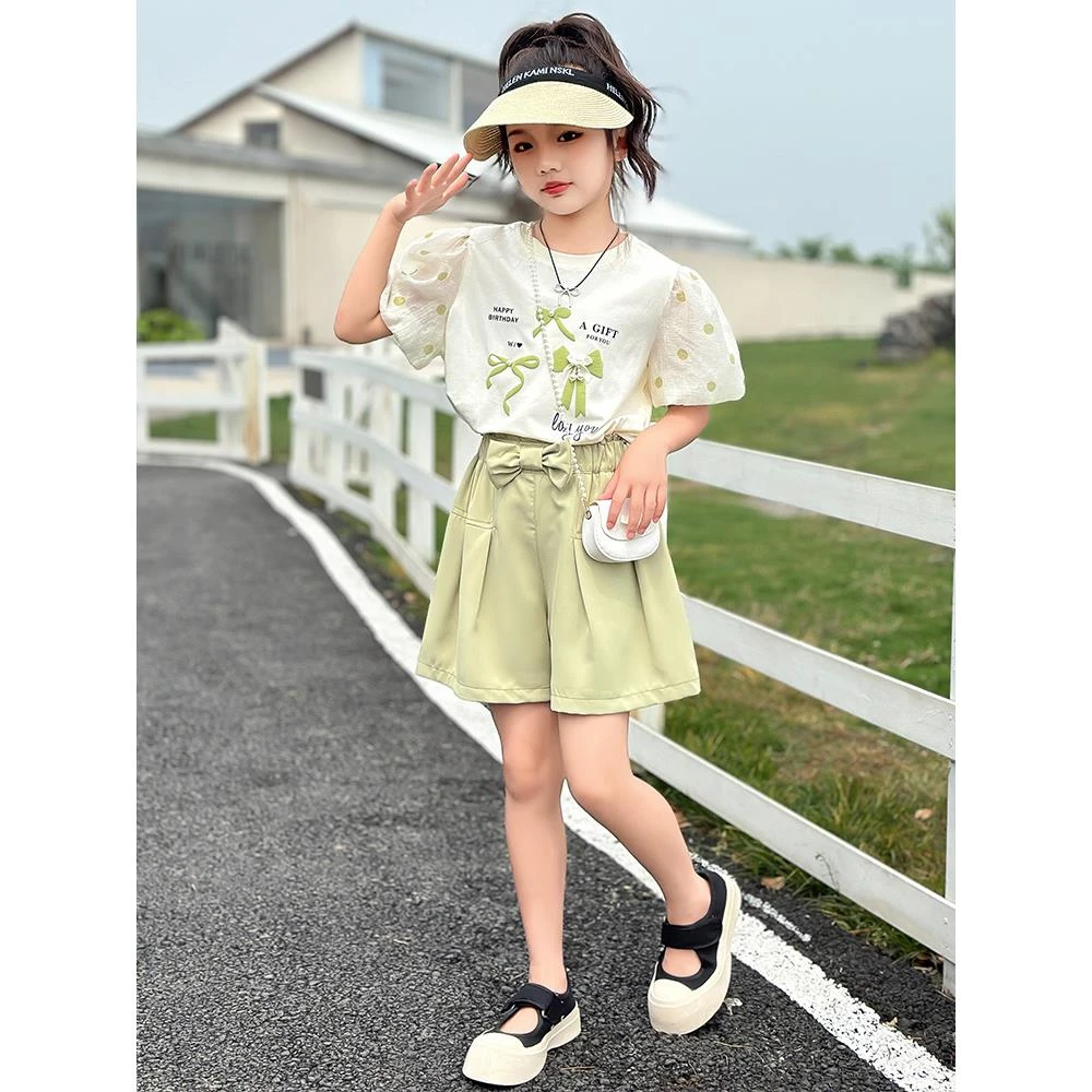 女童夏装套装2025新款洋气时髦女孩裙裤儿童装短袖t恤短裤两件套