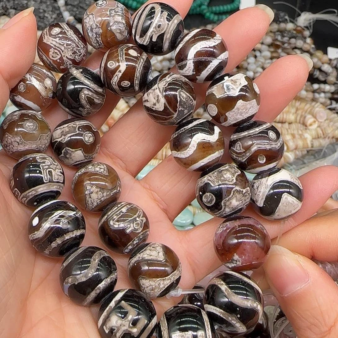 玛瑙/玉髓合金珠宝半成品老玛瑙15mm一条