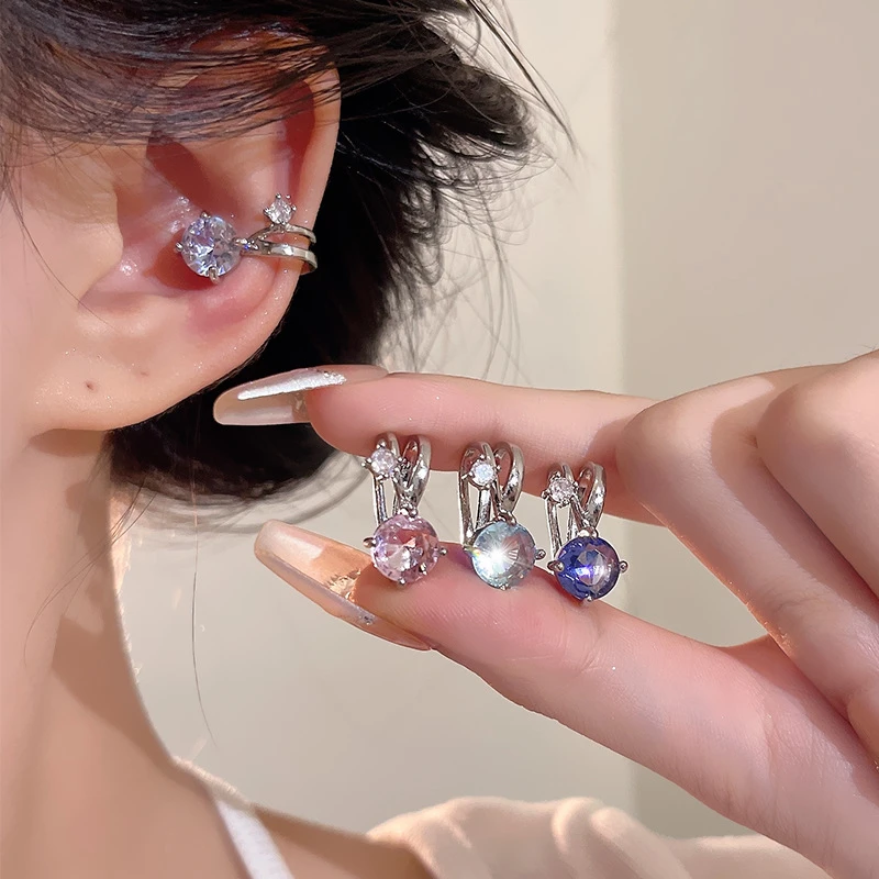 轻奢小众高级感超闪锆石耳夹耳钉女无耳洞耳骨夹耳环百搭气质耳饰