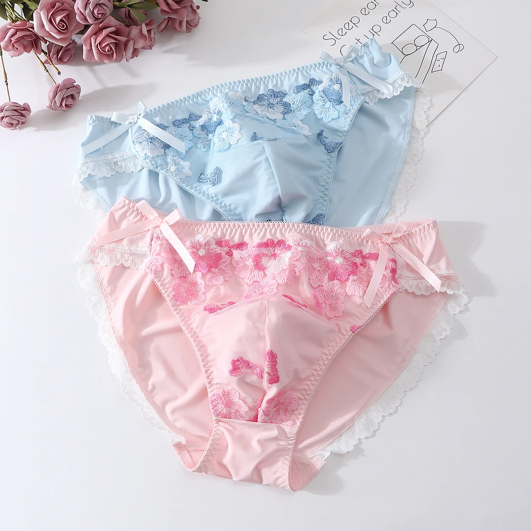 男士蕾丝刺绣性感三角裤（有囊袋）花边妩媚柔软内裤纯欲风男士内裤