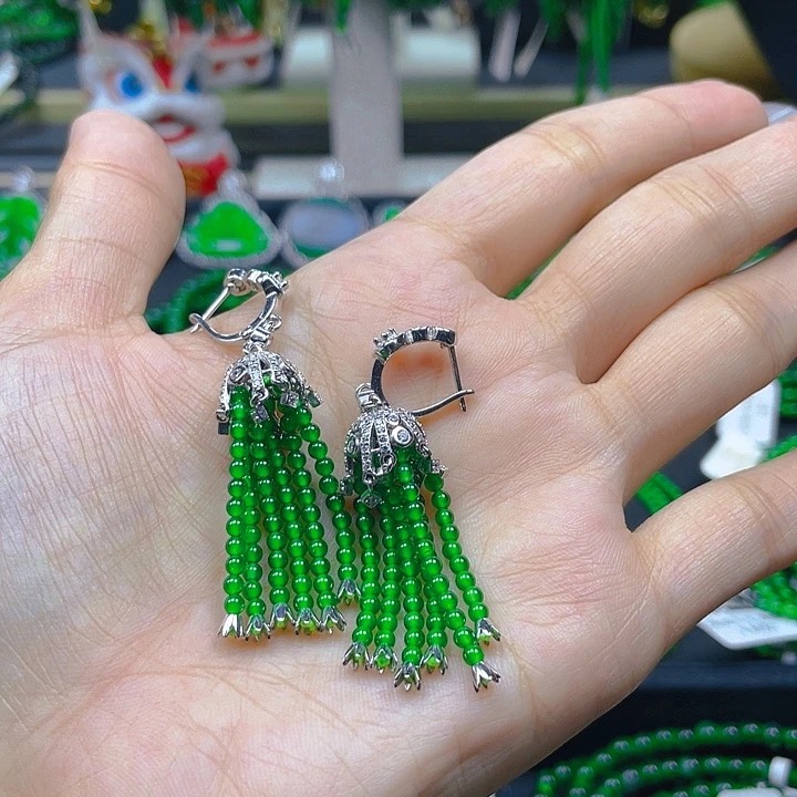 未镶嵌翡翠耳饰圆珠流苏