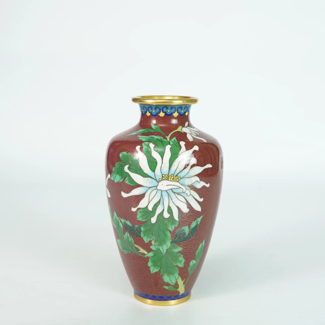 LLL250901005【十竹斋】民国晚期解放初期花卉纹景泰蓝赏瓶