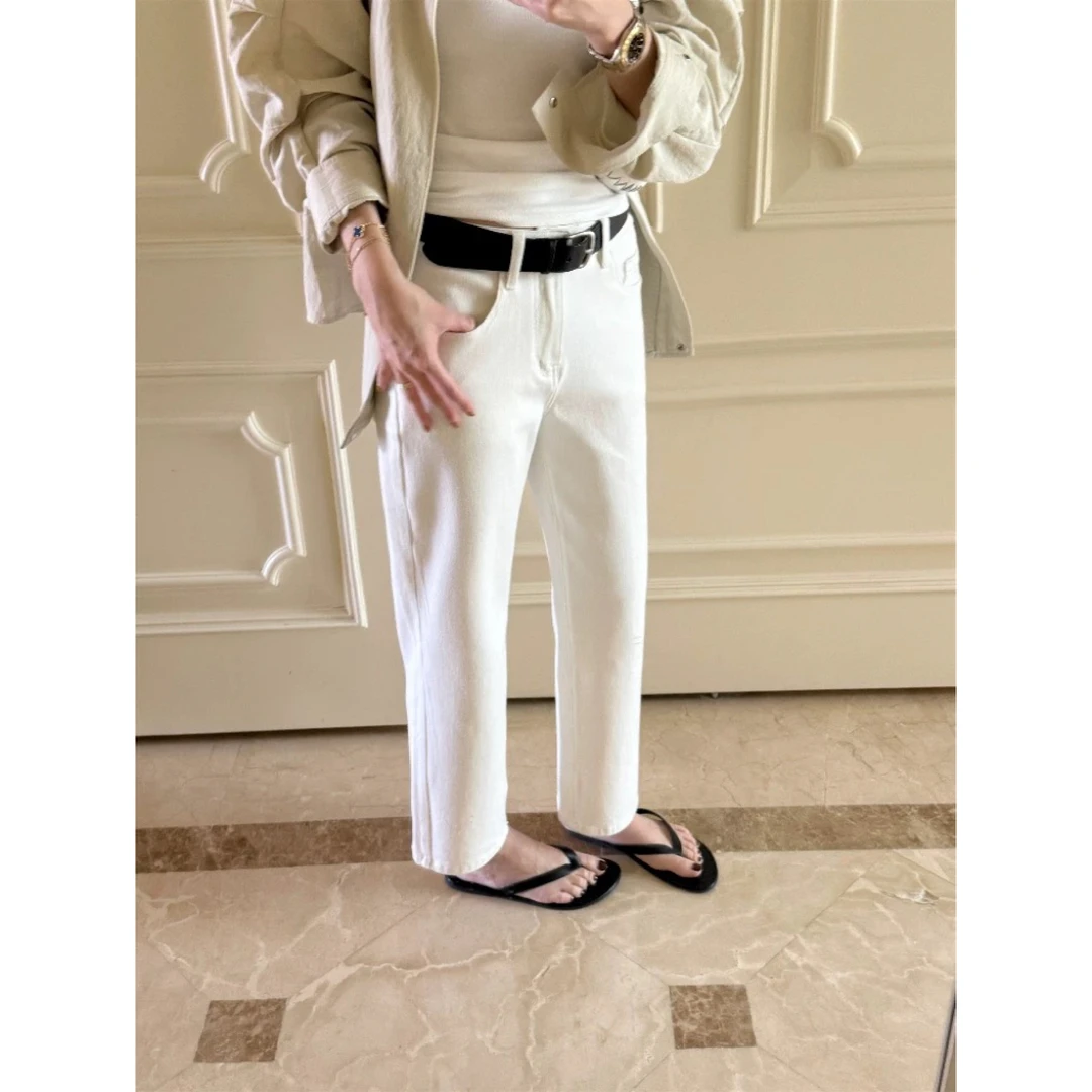 30062 珍珠白Geeking 薄款四面弹 夏季简约质感烟管裤