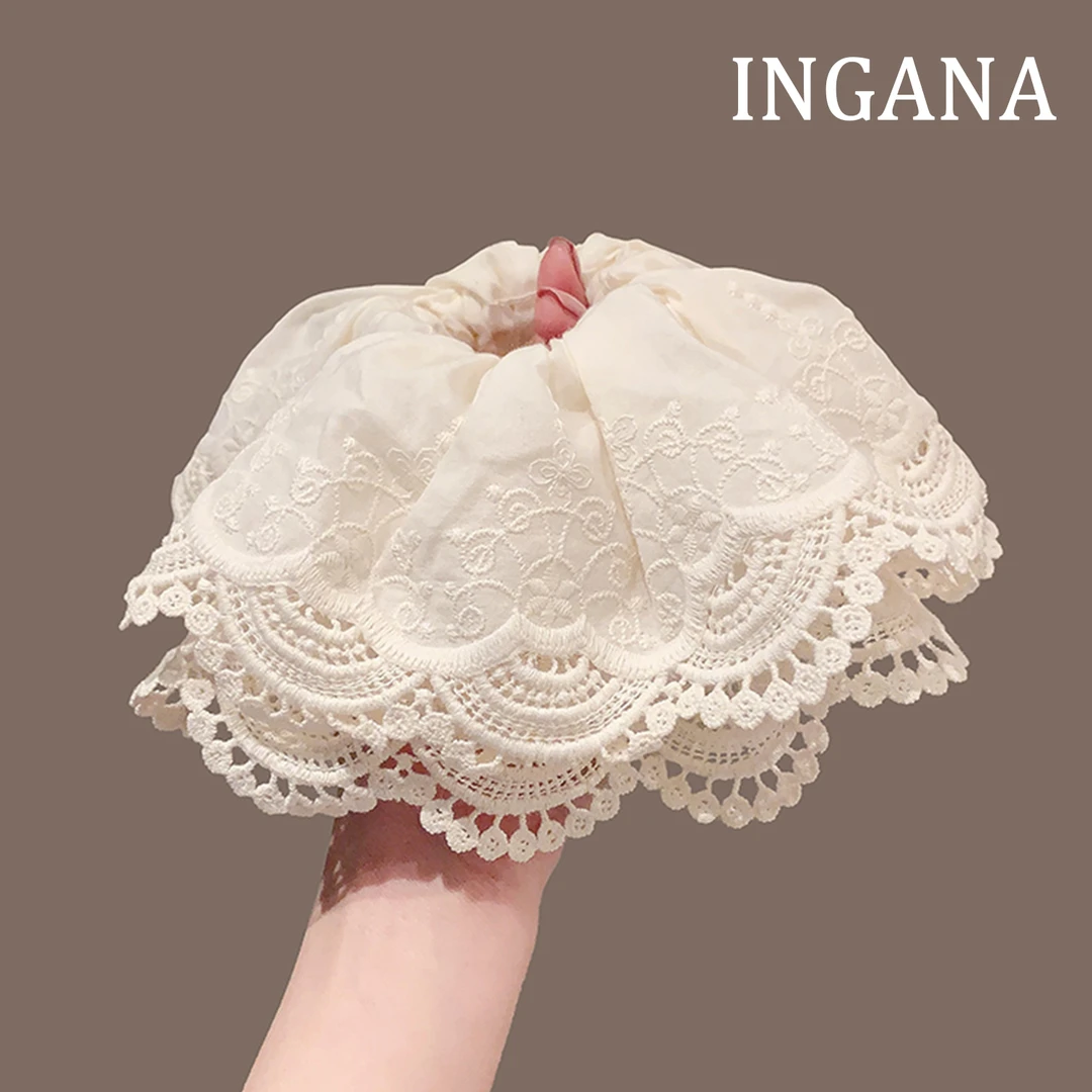 温柔风米色蕾丝双层花边大肠发圈女韩系超大号头花高级感头绳发饰