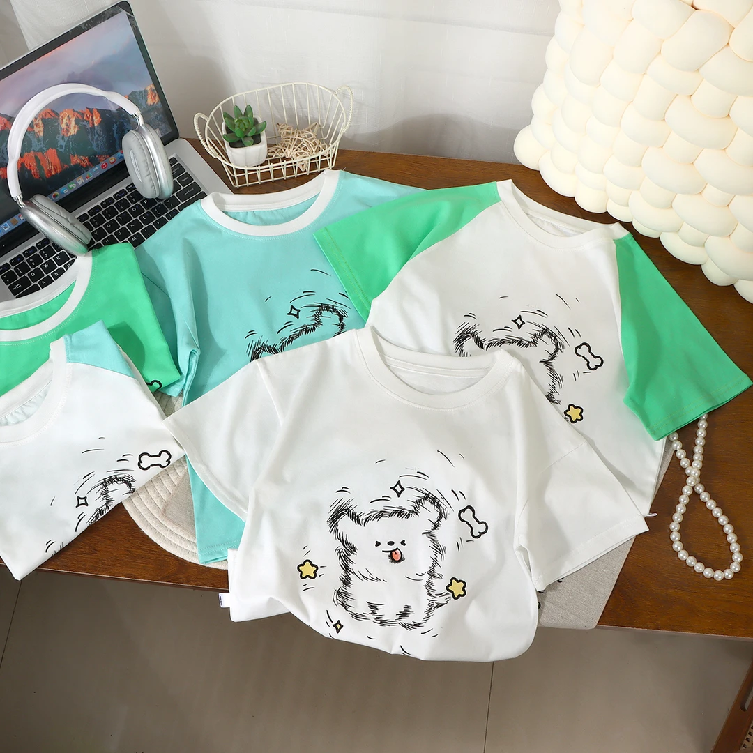 【断码清仓】170g纯棉短袖T小狗款卡通印花宽松