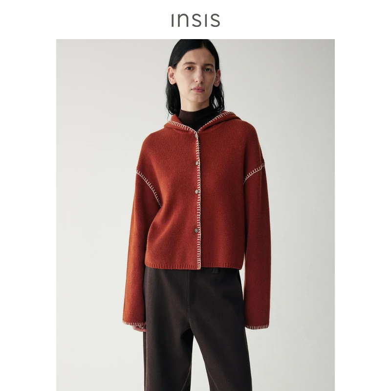 INSIS FEMME 100%澳洲美丽诺羊毛特种绣秋冬开衫上衣女FN24421813