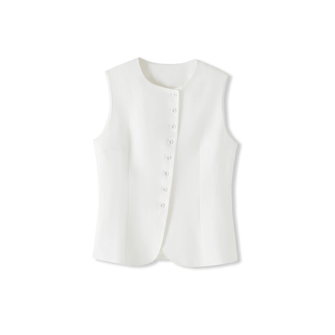 100%亚麻气质老钱女士简约无袖奢适凉感高质感百搭马甲85X226