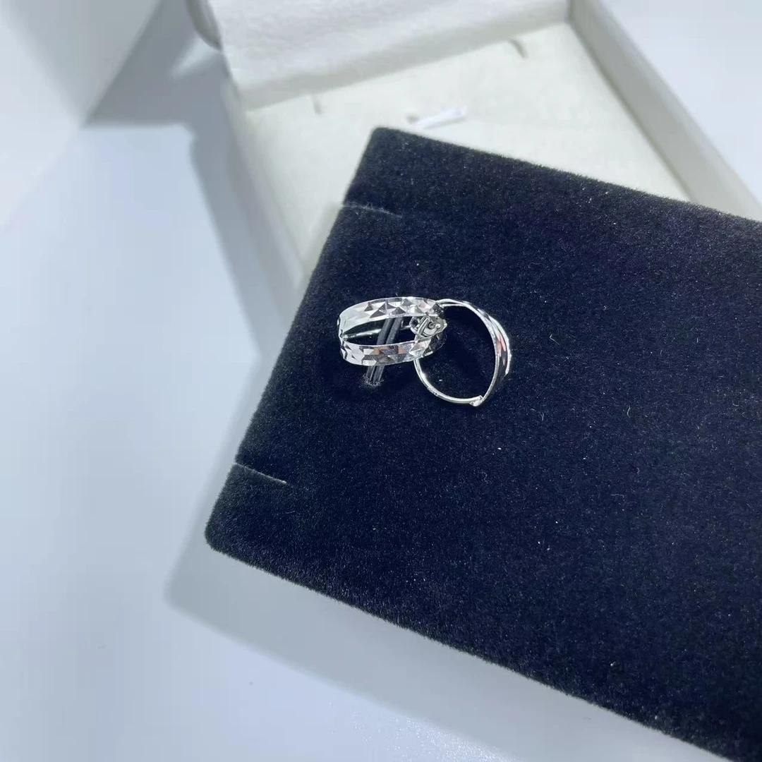 PT950 铂金耳饰  车花猫爪两环耳包 简约个性 内径约10mm S 01504