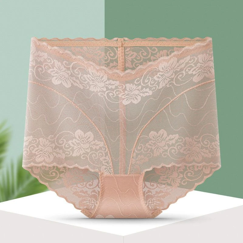 无痕网纱透明女士内裤提臀超薄蕾丝性感高腰收腹内裤女透气三角