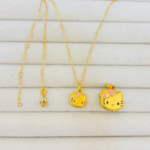 足金999可爱KT猫双面烤漆系列项链精美送女友节日礼物
