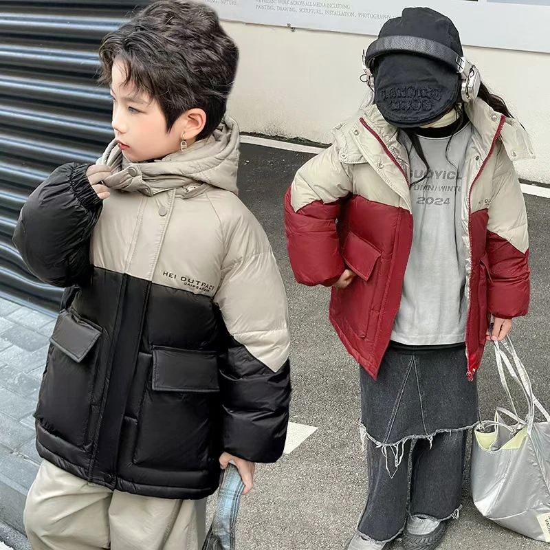反季儿童拼色男童女童加厚羽绒服