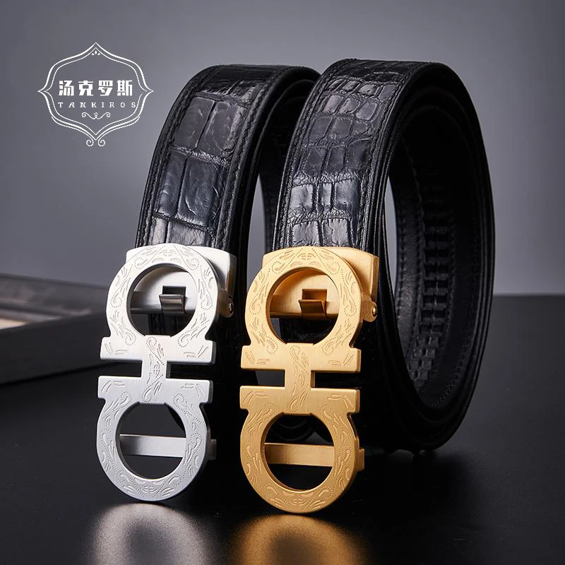 TANKIROS/汤克罗斯轻奢男士真皮腰带时尚自动扣3.5鳄鱼皮休闲皮带