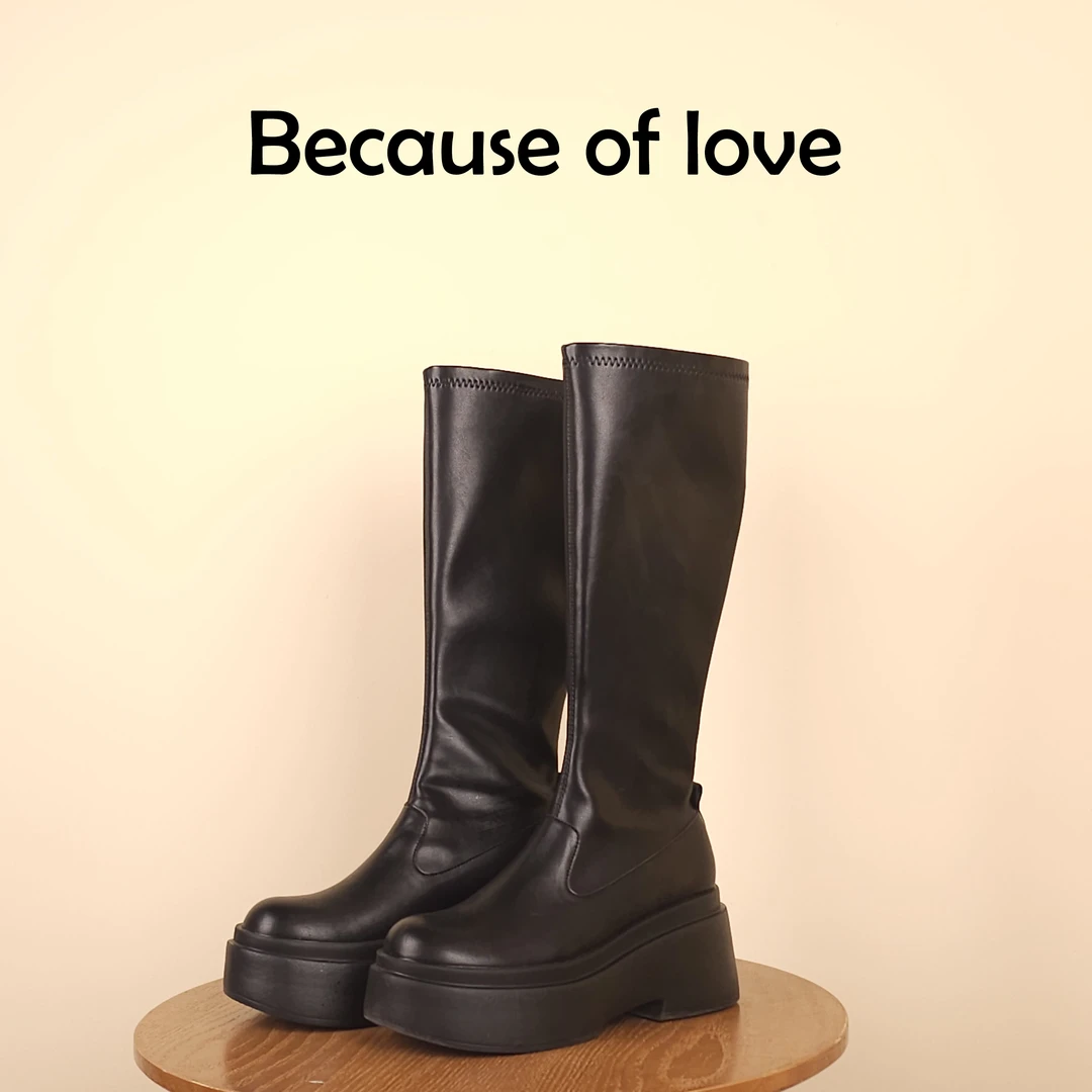 Because of love 李美丽 秋冬季英伦风厚底弹力瘦瘦靴