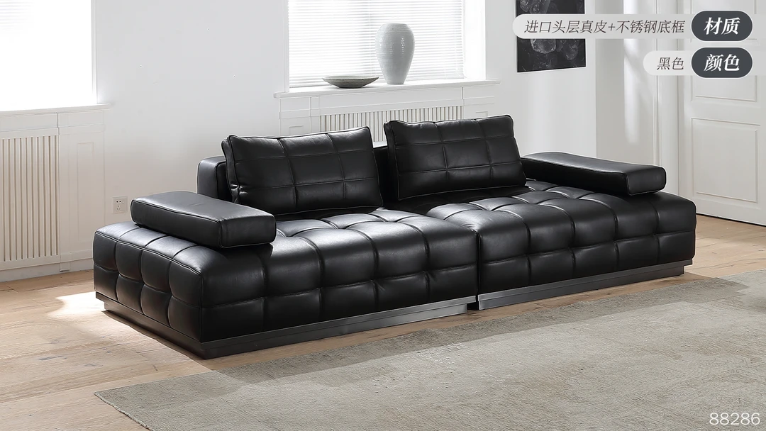 伸缩抽象图案意式双人软皮艺沙发美式客厅摩斯风皮沙发头层牛皮