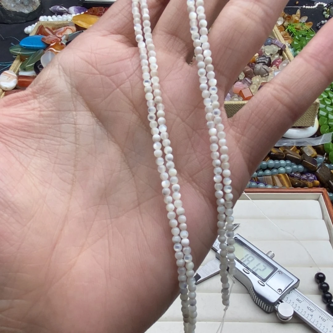 玛瑙/玉髓未镶嵌珠宝半成品一条纯天然2.5mm白蝶贝圆珠