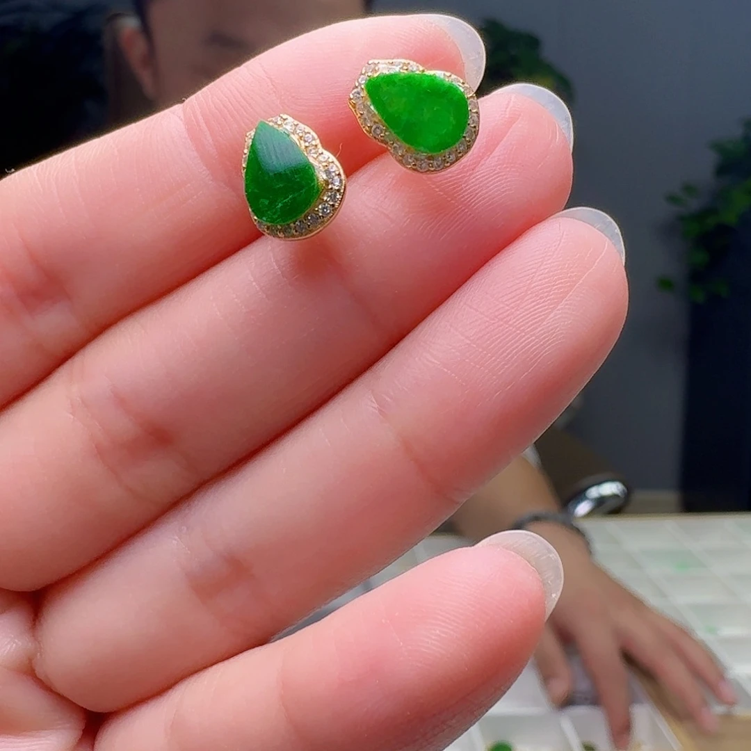 翡翠银S925镶嵌耳饰天然