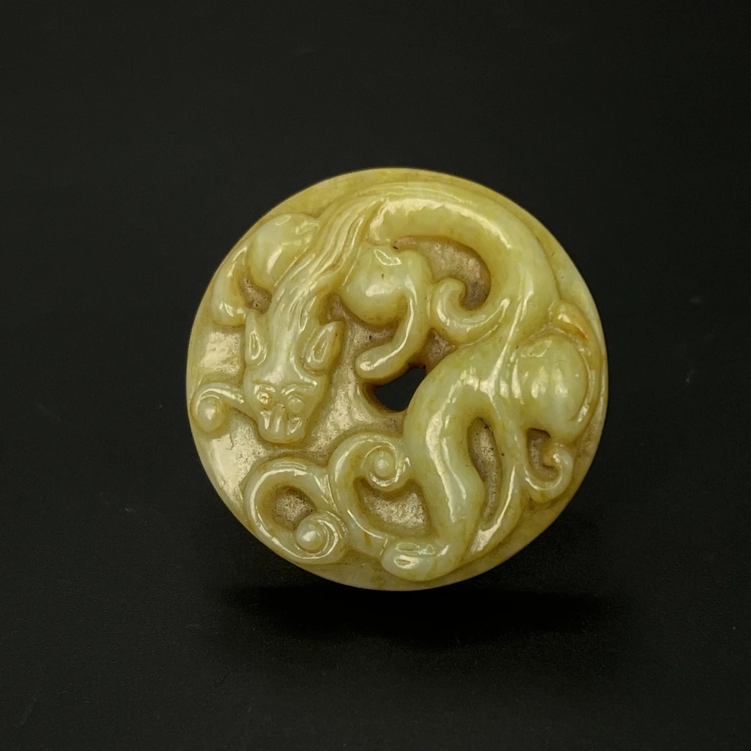 "清晚期和田玉螭龙璧/ DL537404/ 古玩/收藏/德州文物"