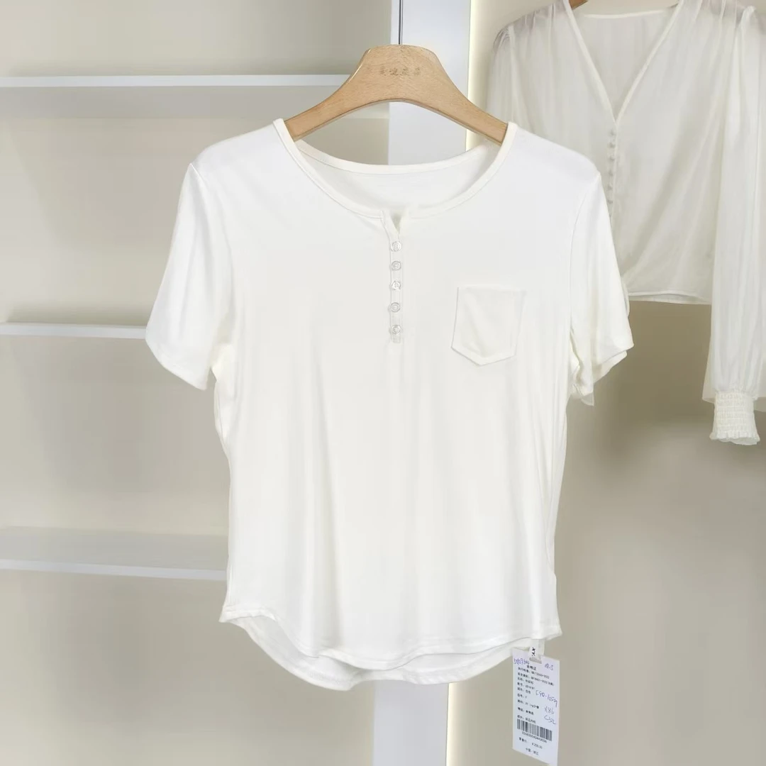 麦迪尚品【夕Y】50909544 夏季简约短袖圆领纽扣上衣品牌女装