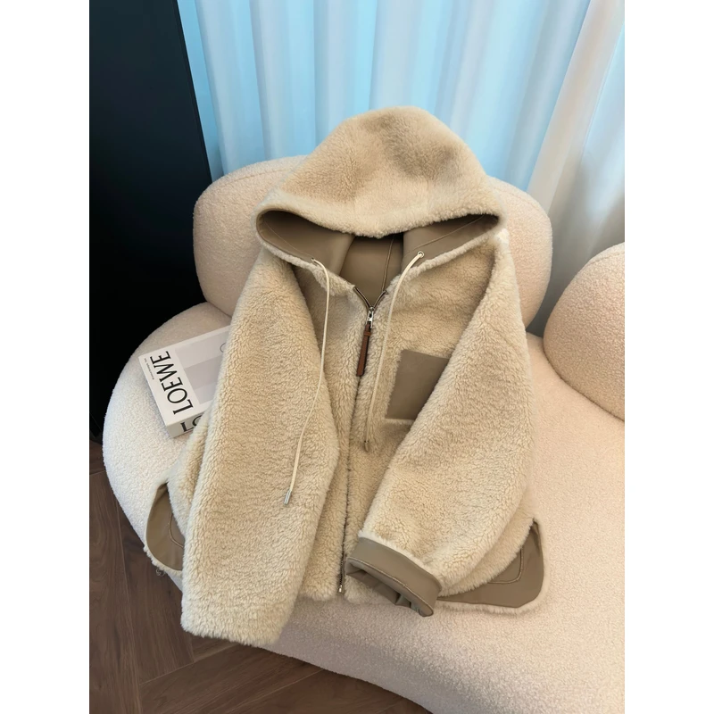 秋冬新款时尚气质百搭宽松休闲加厚保暖连帽外套2412085