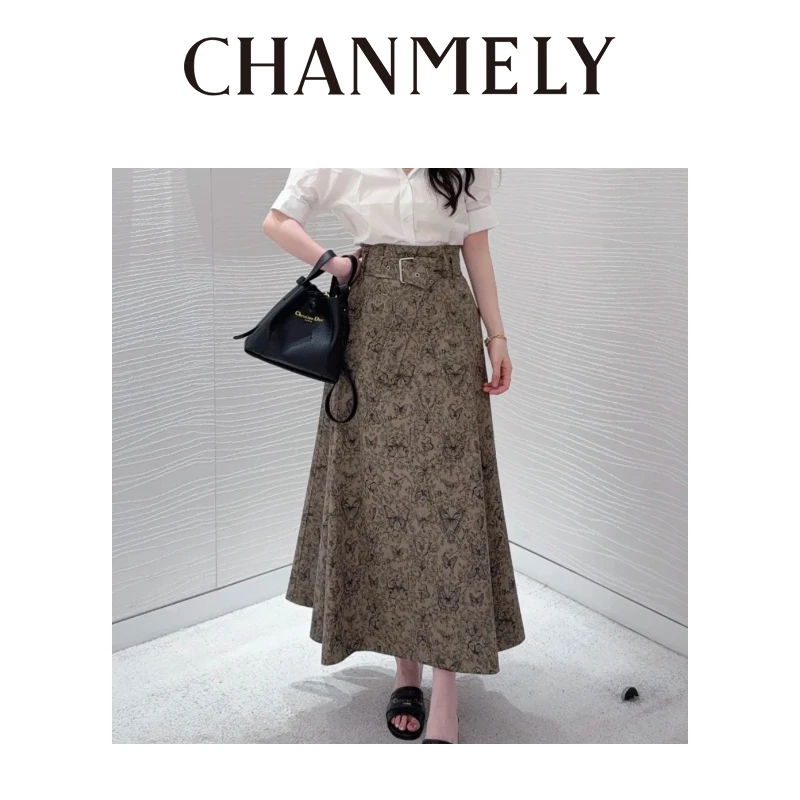 【CHANMITY】25/ss一裘优雅高级法式水墨印花A摆半身裙 025439