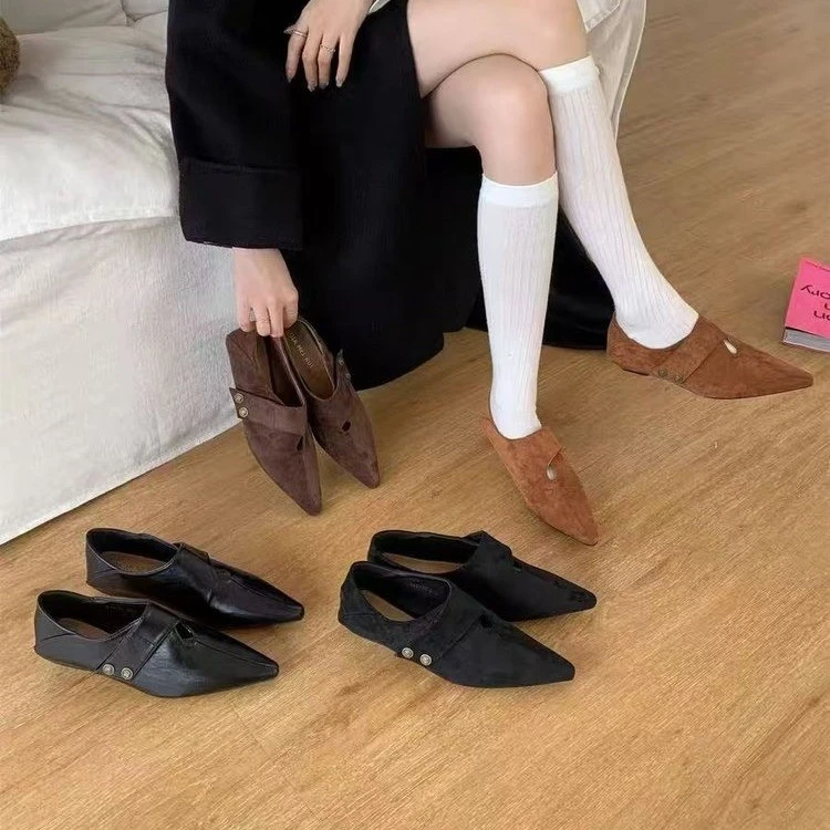 内增高复古绒面尖头玛丽珍单鞋女鞋子2025新款秋季通勤法式晚晚鞋