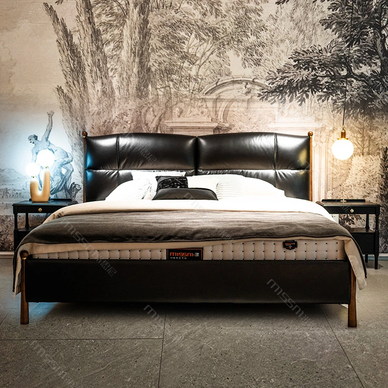 彦直（梧桐床）2025新款法式中古风头层牛皮床意式皮艺床实木双人床