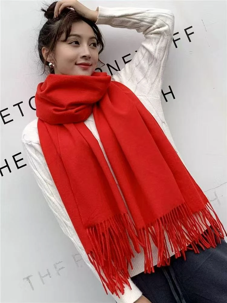 阿玲推荐 2025新款羊绒质感纯色秋冬季围巾韩系流苏情侣款围脖