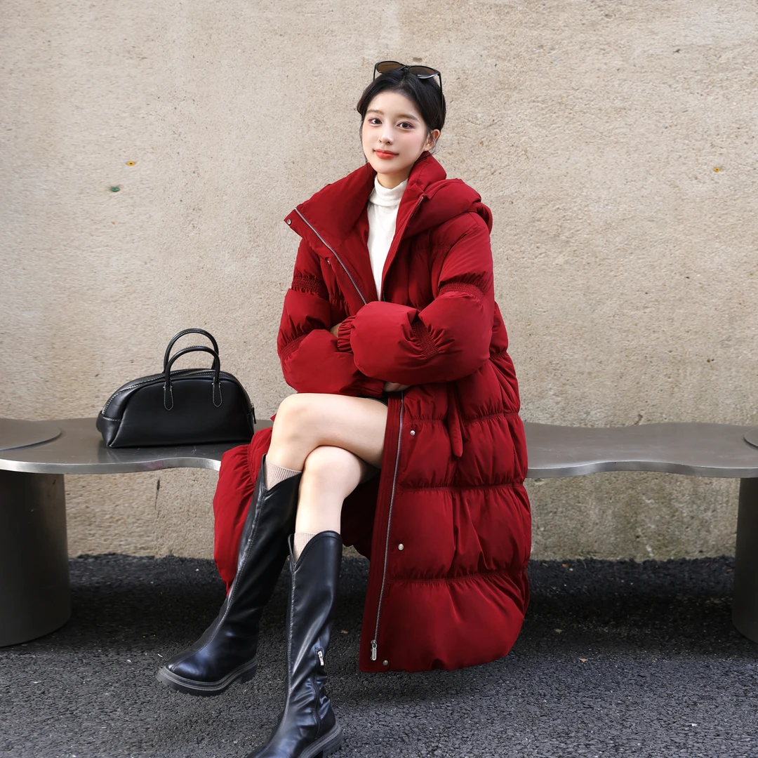 保暖百搭时尚简约冬季连帽韩版长款潮流女士羽绒服241255