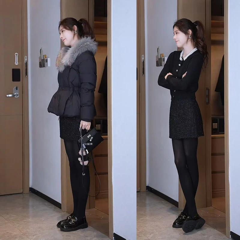 超火气质穿搭一整套女2025新款洋气上衣保暖棉服外套半身裙三件套