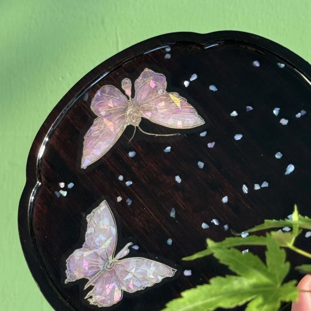 【双蝶舞竹壶承】螺钿竹制干泡台壶承茶托直径15cm