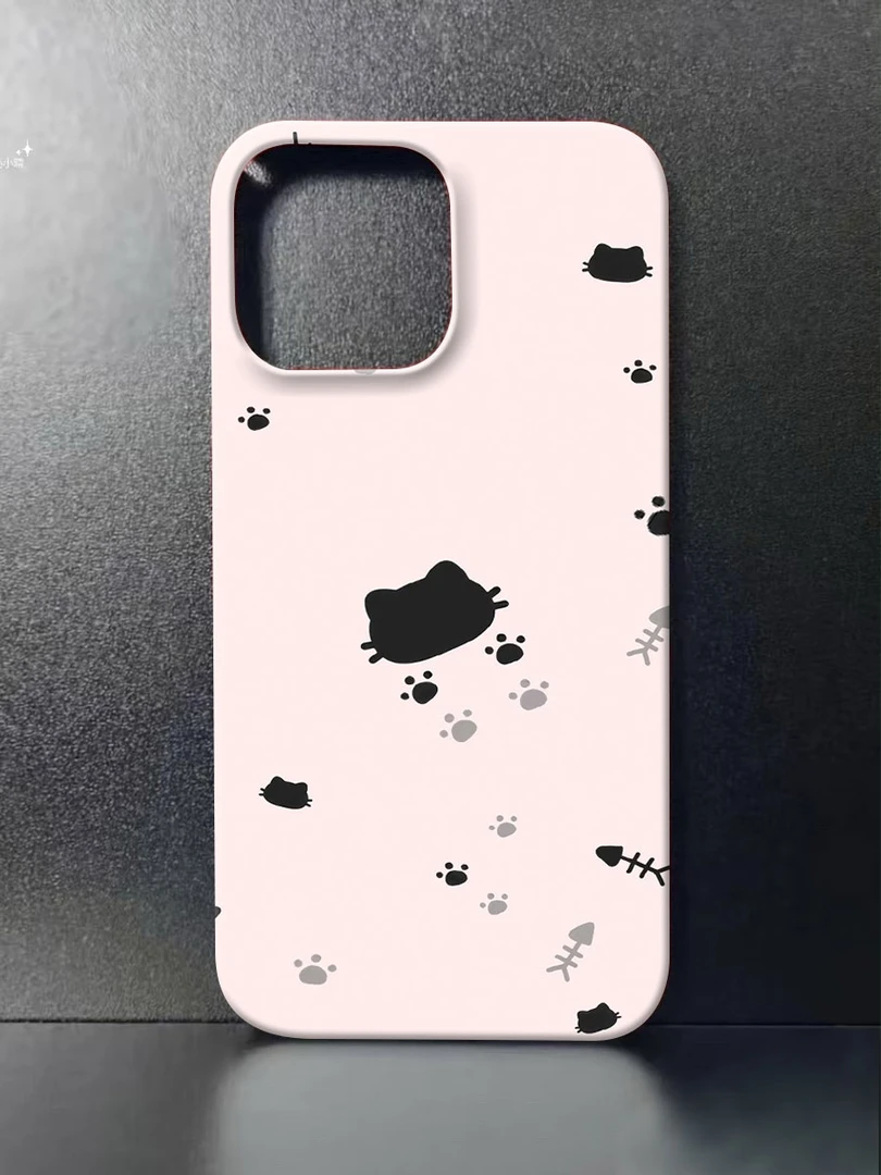 粉底猫鱼图案手机壳适用于苹果16promax17华为荣耀vivo小米等