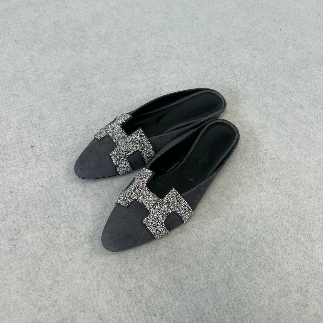 99新 Hermes/爱马仕 Hermes 麂皮面H标拖鞋37码