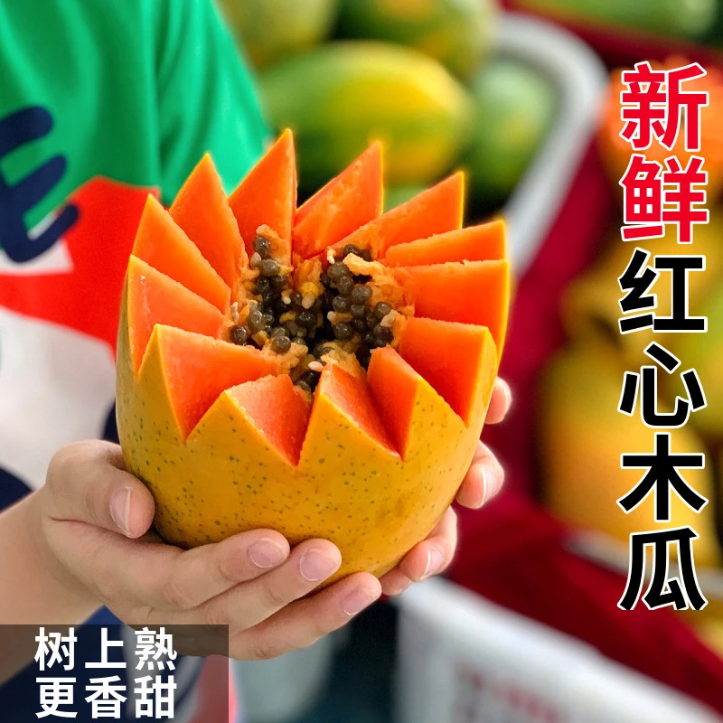 海南红心木瓜2/9斤自然熟香甜果肉细腻皮薄肉厚新鲜采摘产地直发