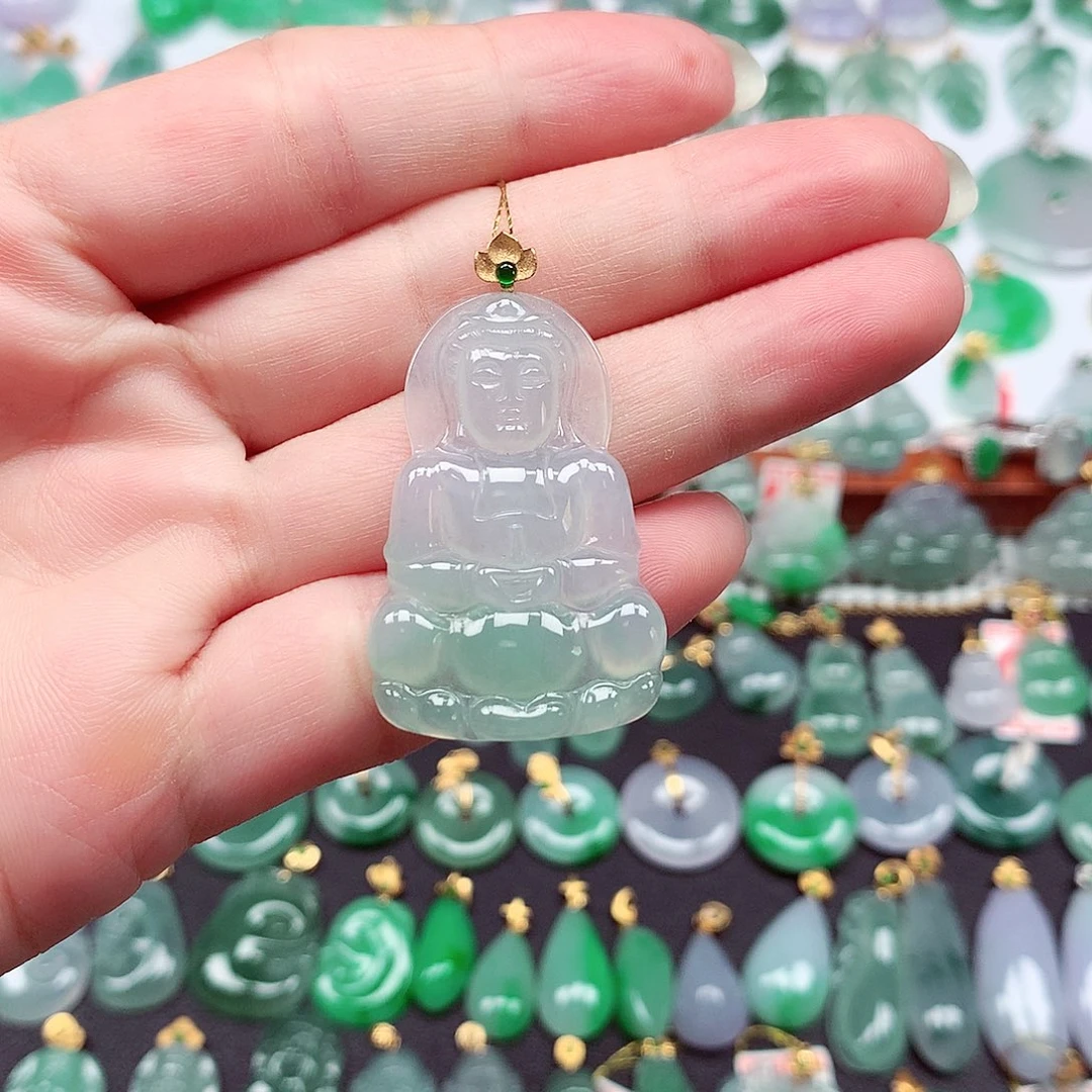 翡翠18K金镶嵌颈饰天然翡翠A货
