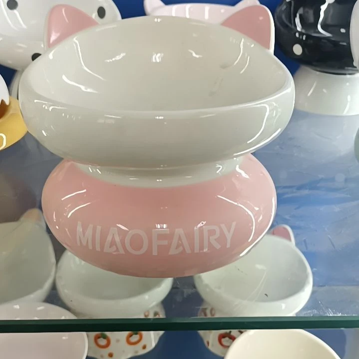瓷粉色猫咪陶瓷宠物碗1微瑕