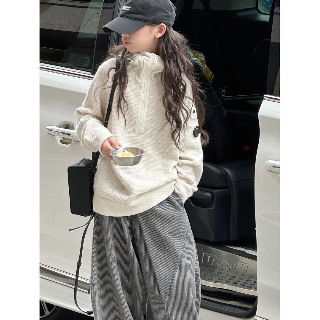 K29900孙小美半高领女童毛衣针织衫2025秋冬大童儿童连帽打底上衣