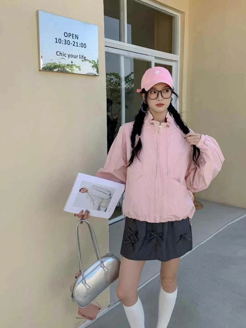 纯色春季连帽棉衣常规款短外套韩版户外落肩袖休闲