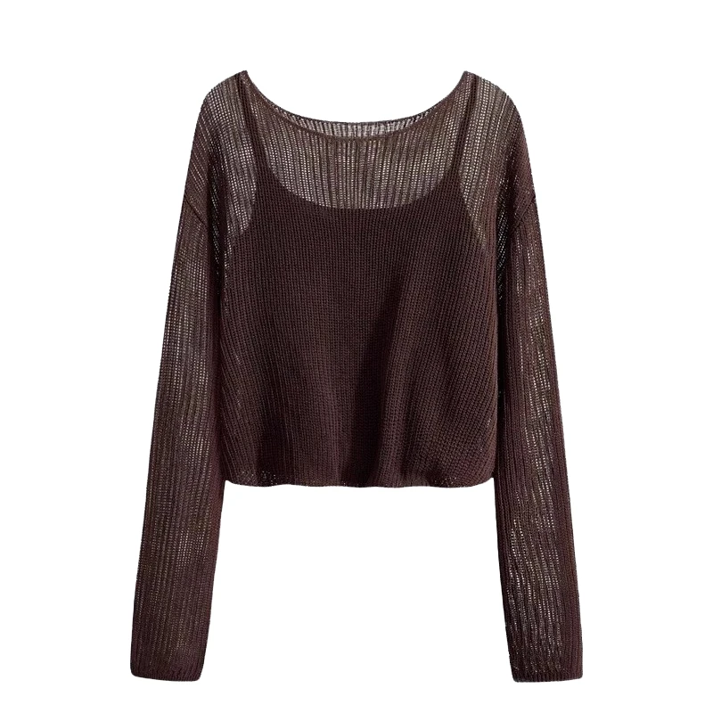 温柔设计感镂空针织衫女春季韩版圆领毛衣打底衫显瘦吊带背心上衣