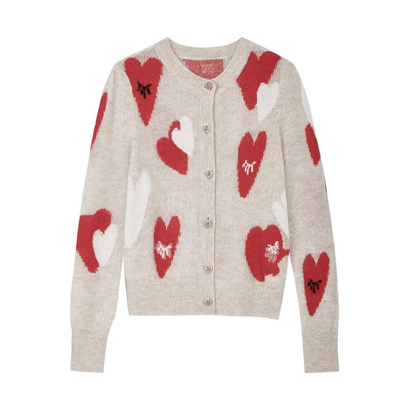 【尚雅专属】复古爱心氛围感针织衫圆领中国红毛衣N1510