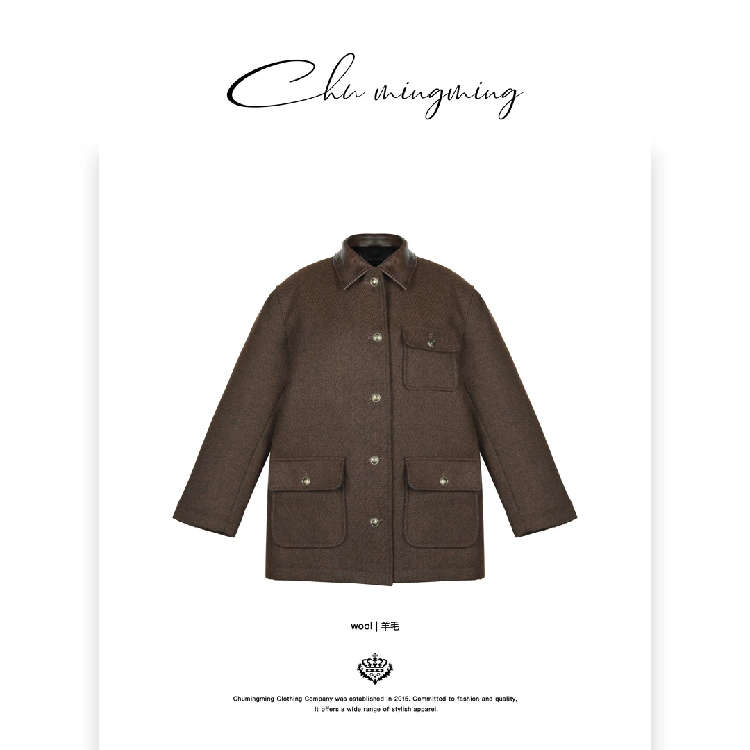 【CHU/2024SSNEW】原创设计《异彩》拼皮单排扣英伦加厚外套WHC76