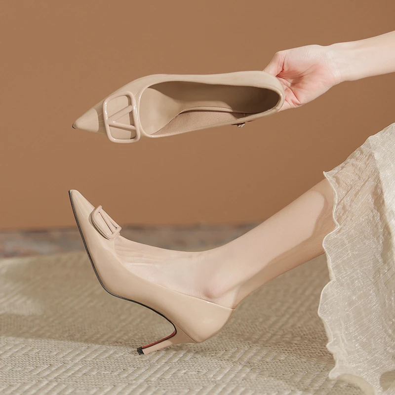 X128-A16设计感V扣女细高跟鞋2025年新款不累质细跟女单鞋