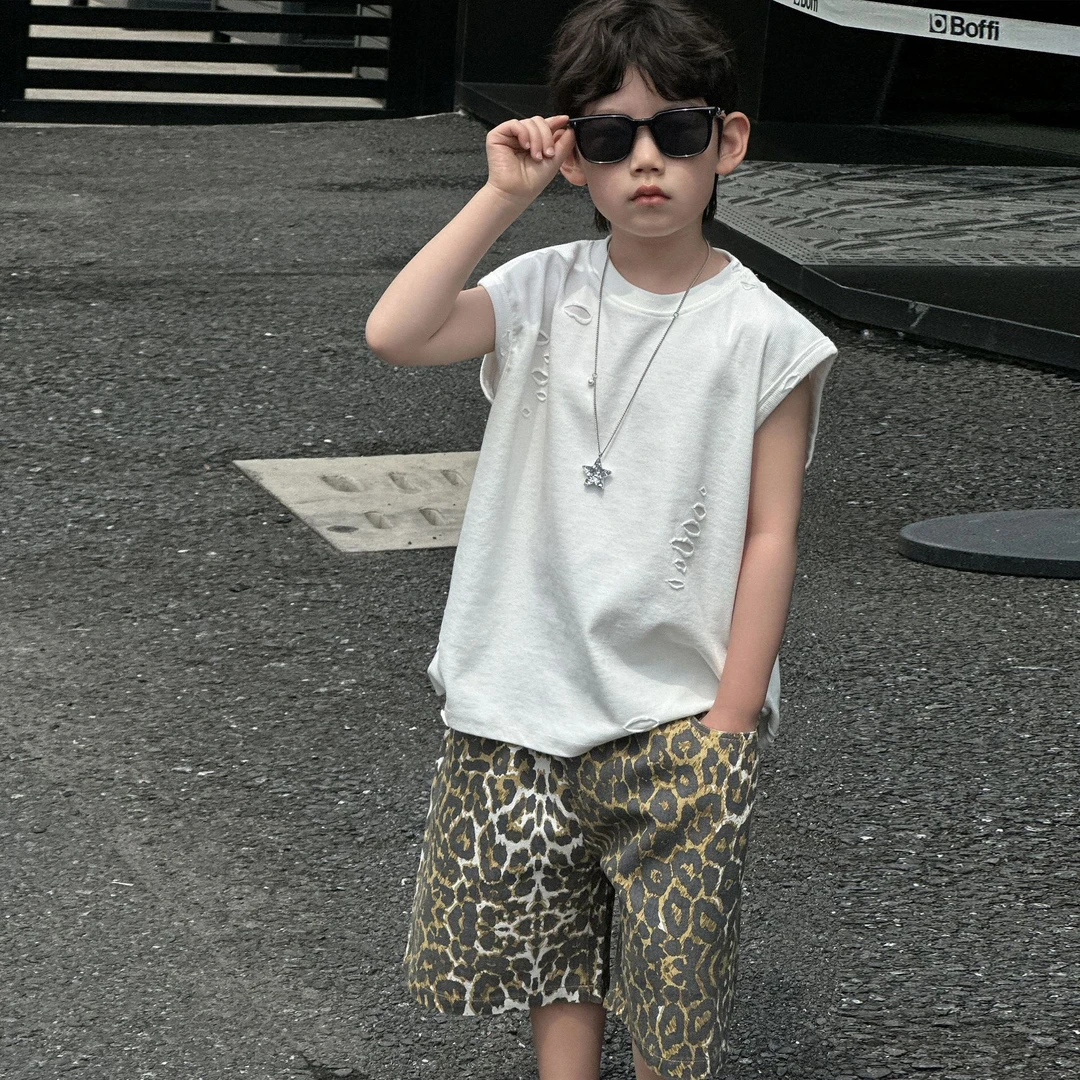 童装男童夏季T恤2025新款儿童背心夏款无袖上衣韩版洋气男孩短袖T