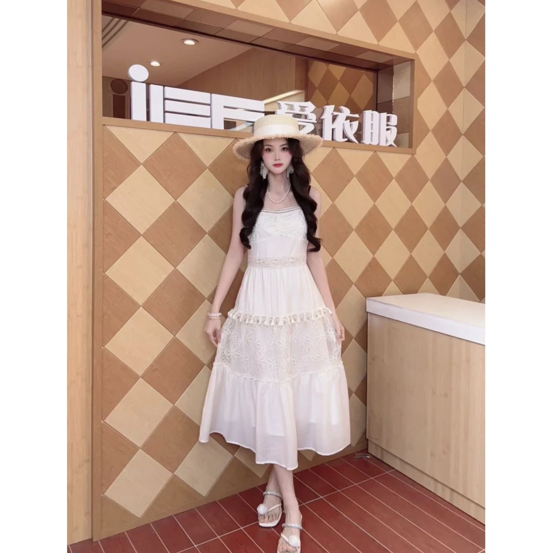 IEF/爱依服裙子2025夏季新款法式千金气质度假风设计感吊带长裙